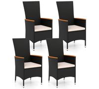 CostwayLot de 4 Chaises de Jardin en Rotin Fauteuil de Jardin avec Coussin Accoudoir Coussinet de Pied Réglable pour 4 Personnes Beige