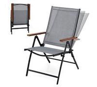 CostwayLot de 4 Chaises de Jardin Extérieures Chaise de Salle à Manger Pliante avec Dossier Ajustable à 5 Positions Accoudoirs Gris