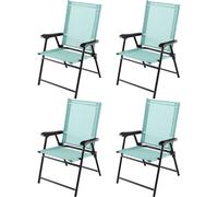CostwayLot de 4 Chaises de Jardin Pliables en Textilène Respirant Chaises de Camping avec Verrou de sécurité et Dossier Haut Vert