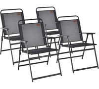CostwayLot de 4 Chaises de Jardin Pliantes en Textilène avec Accoudoirs en Métal Fauteuil de Jardin avec Pieds Antidérapants Noir