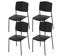 CostwayLot de 4 Chaises de Salle à Manger Chaises d'Appoint Sans Accoudoirs Dossier Ergonomique et Siège Large Empilables Noir