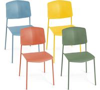 CostwayLot de 4 Chaises de Salle à Manger Chaises d'Appoint Sans Accoudoirs Dossier Ergonomique et Siège Large Empilables Multicoloré