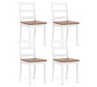 CostwayLot de 4 Chaises de Salle à Manger en Bois avec Pieds en Bois de Caoutchouc Dossier Courbé Haut Chaises Cuisine sans Accoudoirs Marron+Blanc
