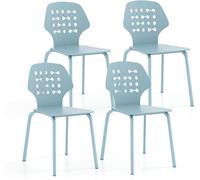 CostwayLot de 4 Chaises de Salle à Manger en Métal Chaise de Cuisine Moderne avec Dossier Creux et Pieds Chaise d'Invité Sans Accoudoirs Bleu