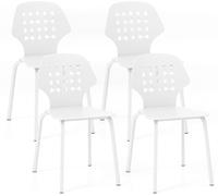 CostwayLot de 4 Chaises de Salle à Manger en Métal Chaise de Cuisine Moderne avec Dossier Creux et Pieds Chaise d'Invité Sans Accoudoirs Blanc