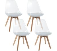 CostwayLot de 4 Chaises de Salle à Manger Transparentes Chaises Modernes Sans Accoudoirs avec Dossier Transparent Pieds Inclinés en Bois Blanc