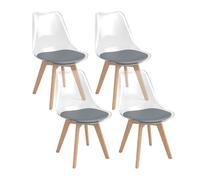 CostwayLot de 4 Chaises de Salle à Manger Transparentes Chaises Modernes Sans Accoudoirs avec Dossier Transparent Pieds Inclinés en Bois Gris