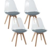 CostwayLot de 4 Chaises de Salle à Manger Transparentes Chaises Modernes Sans Accoudoirs avec Dossier Transparent Pieds Inclinés en Bois Gris