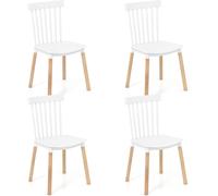 CostwayLot de 4 Chaises Windsor Dossier à Fuseaux et Sièges Incurvés Pieds en Bois Massif Robustes Patins Antidérapants Sans Accoudoirs Blanc
