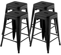 CostwayLot de 4 Tabourets de Bar 61 CM Tabourets en Métal à Hauteur de Bar Coussinets en Caoutchouc Sans Dossier pour Cuisine Salle à Manger Pub Noir