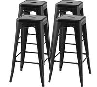 CostwayLot de 4 Tabourets de Bar 76 CM Tabourets en Métal à Hauteur de Bar Coussinets en Caoutchouc Conception Renforcée pour Cuisine Pub Noir