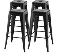 CostwayLot de 4 Tabourets de Bar 76 CM Tabourets en Métal à Hauteur de Bar Coussinets en Caoutchouc Conception Renforcée pour Cuisine Pub Noir