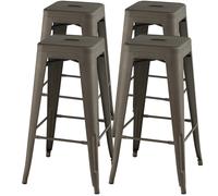 CostwayLot de 4 Tabourets de Bar 76 CM Tabourets en Métal à Hauteur de Bar Coussinets en Caoutchouc Conception Renforcée pour Cuisine Pub Pistolet