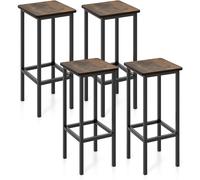 CostwayLot de 4 Tabourets de Bar Chaise de Bar de 65 Cm Pieds et Repose-pieds en Métal pour Cuisine Salle à Manger Marron Rustique