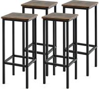 CostwayLot de 4 Tabourets de Bar de 72 cm de Haut Sans Dossier avec Pieds en Métal Repose-pieds Tabourets de Cuisine Marron rustique