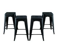 CostwayLot de 4 Tabourets de Bar Empilable Chaise de Bar avec Repose-Pied Hauteur du Siège 61 CM Coussinets de Protection Charge Max 150KG Noir