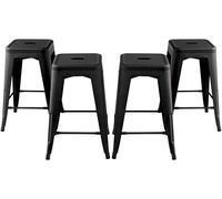 CostwayLot de 4 Tabourets de Bar Empilable Chaise de Bar avec Repose-Pied Hauteur du Siège 61 CM Coussinets de Protection Charge Max 150KG Noir