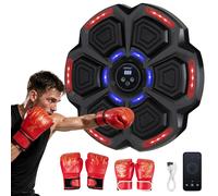CostwayMachine de Boxe Musicale Murale 41 x 41 x 5,5 cm Machine de Frappe avec 9 Modes d'Éclairage 10 Vitesses Réglables Gants de Boxe