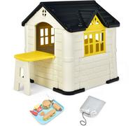 CostwayMaison Chef House -Thème Burger Bar - Table de Pique Nique Cabane de Jardin Anti-UV en Plastique 164x124x132 cm Jaune