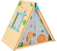 CostwayMaison de Jardin Enfants 2 en 1 avec Escalade Cloche Imperméable Cabane en Bois de Sapin Exterieur et Intérieur 3-8 Ans
