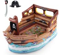 CostwayMaison de Jeu Gonflable en Bateau Pirate Bateau Gonflable avec Moteur Intégré Épée Gonflable et Chapeau de Pirate pour 3+ Ans