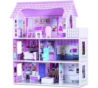 CostwayMaison de Poupées en Bois à 3 Etages Maison de Rêves avec Accessoires Meubles de Jeu Adaptés pour Enfants Fille Rose