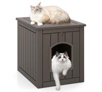 CostwayMaison pour Chat d'Intérieur et d'Extérieur Bac à Litière Caché avec Porte d'Entrée Basculante et Plancher Surélevé Abri Imperméable Gris