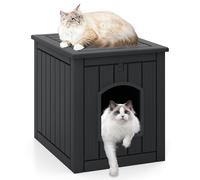 CostwayMaison pour Chat d'Intérieur et d'Extérieur Bac à Litière Caché avec Porte d'Entrée Basculante et Plancher Surélevé Abri Imperméable Noir