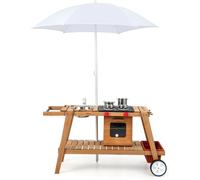 CostwayMarchande Enfant avec Accessoires Voiture Restaurant avec Parasol pour Vendeurs Ambulants Bois 114 x 48 x 59 CM