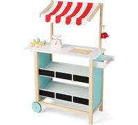 CostwayMarchande pour Enfant Chariot à Crème Glacée en Bois Grande Jouet d'Imitation pour Jeux de rôle 79x29,5x100cm Dès 3 Ans Rouge
