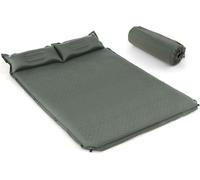 CostwayMatelas de Camping Autogonflant 2 Personnes avec 2 Oreillers 187x131x4 CM et Sac Portable en PVC Imperméable pour Randonnées Vert