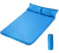 CostwayMatelas de Camping Autogonflant 2 Personnes avec 2 Oreillers 187x131x4 CM et Sac Portable en PVC Imperméable pour Randonnées Bleu