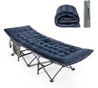 CostwayMatelas de Camping Inclinable en Velours Cristal Matelas de Couchage avec 4 Sangles de Fixation Poche de Fixation de Lit 190x70x7 cm Bleu