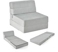 CostwayMatelas Lit Fauteuil Pliable Futon Convertible en Mousse Haute Densité de 15 cm Chauffeuse avec Housse Amovible et Lavable Gris