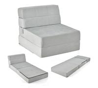 CostwayMatelas Lit Fauteuil Pliable Futon Convertible en Mousse Haute Densité de 15 cm Chauffeuse avec Housse Amovible et Lavable Gris