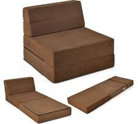 CostwayMatelas Lit Fauteuil Pliable Futon Convertible en Mousse Haute Densité de 15 cm Chauffeuse avec Housse Amovible et Lavable Marron