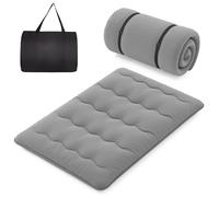 CostwayMatelas Roulé Au Sol avec Housse Lavable Matelas de Couchage Portable et Pliable avec Sac de Transport Double Gris