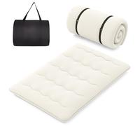 CostwayMatelas Roulé Au Sol avec Housse Lavable Matelas de Couchage Portable et Pliable avec Sac de Transport Double Beige