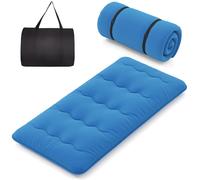 CostwayMatelas Roulé Au Sol avec Housse Lavable Matelas de Couchage Portable et Pliable avec Sac de Transport Twin Bleu