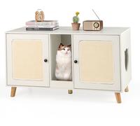 CostwayMeuble de 108cm pour Bac à Litière de Chat Double Compartiments 2 Griffoirs en Sisal Planche à Gratter Table d'appoint en Bois Blanc