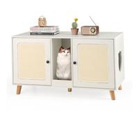 CostwayMeuble de 108cm pour Bac à Litière de Chat Double Compartiments 2 Griffoirs en Sisal Planche à Gratter Table d'appoint en Bois Blanc