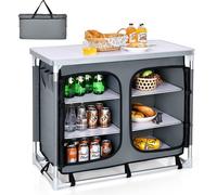 CostwayMeuble de Camping de Rangement en Polyester avec 6 Compartiments Cadre en Aluminium 96x49x80cm Gris