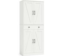 CostwayMeuble de Cuisine Haut de 183 cm Armoire Moderne avec 4 Portes de Grange Tiroir 3 Étagères Ajustables 2 Kits Anti-Basculement Blanc