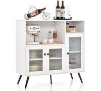 CostwayMeuble de Rangement Buffet avec Placard 3 Portes 100 x 39,5 x 100 cm 2 Etagères Style Industriel pour Salon Couloir Blanc