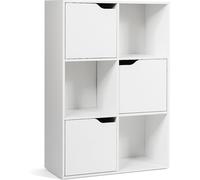 CostwayMeuble de Rangement Casier avec 6 Compartiments 3 Ouverts et 3 avec Portes Capacité 30 kg en MDF 60x29x90cm Blanc