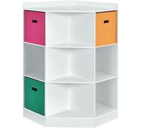 CostwayMeuble de Rangement d'Angle avec 9 Niches Bibliothèque d'Angle Enfant avec Étagère Supérieure 3 Tiroirs non Tissé Blanc