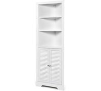 CostwayMeuble de Rangement d'Angle pour Salle de Bain Meuble Haut Autoportant avec 3 Etagères Ouvertes et 1 Armoire Fermée Blanc