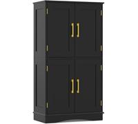 CostwayMeuble de Rangement de Salle de Bain Garde-manger Autoportant de 110 cm avec 4 Portes et 2 Étagères Réglables Armoire de Rangement Noir