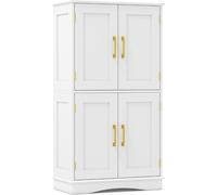 CostwayMeuble de Rangement de Salle de Bain Garde-manger Autoportant de 110 cm avec 4 Portes et 2 Étagères Réglables Armoire de Rangement Blanc