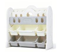 CostwayMeuble de Rangement Enfant Bibliothèque avec Étagère Inclinée à 2 Niveaux et 6 Bacs Amovibles pour Livres Jouets Montessori pour 3+ Ans